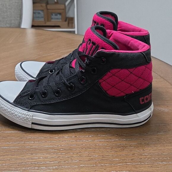 Converses CTAS Brea, Black/pink Quilted High Tops 8.5W/6Kids - Picture 6 of 10